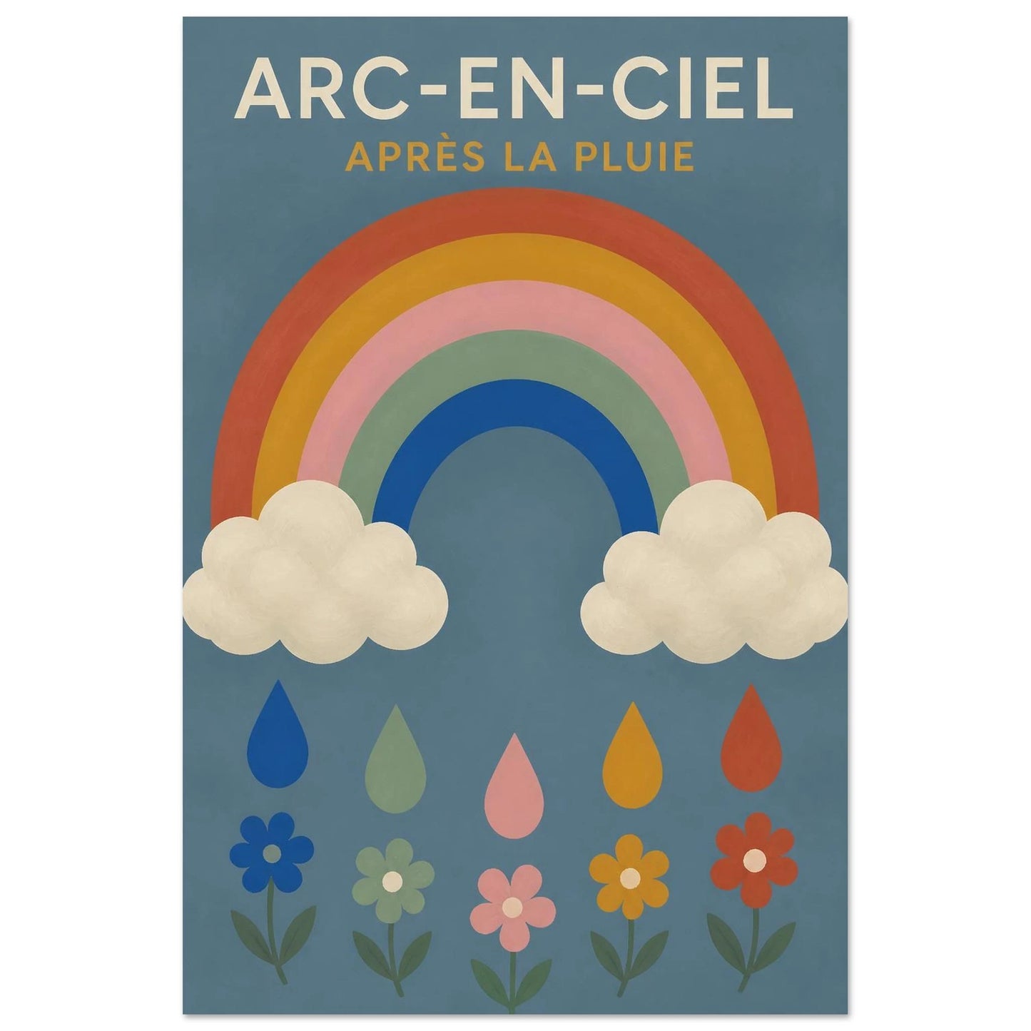 Affiche Arc-en-Ciel – Après la Pluie, gouache contemporaine verticale, format 40 × 60 cm