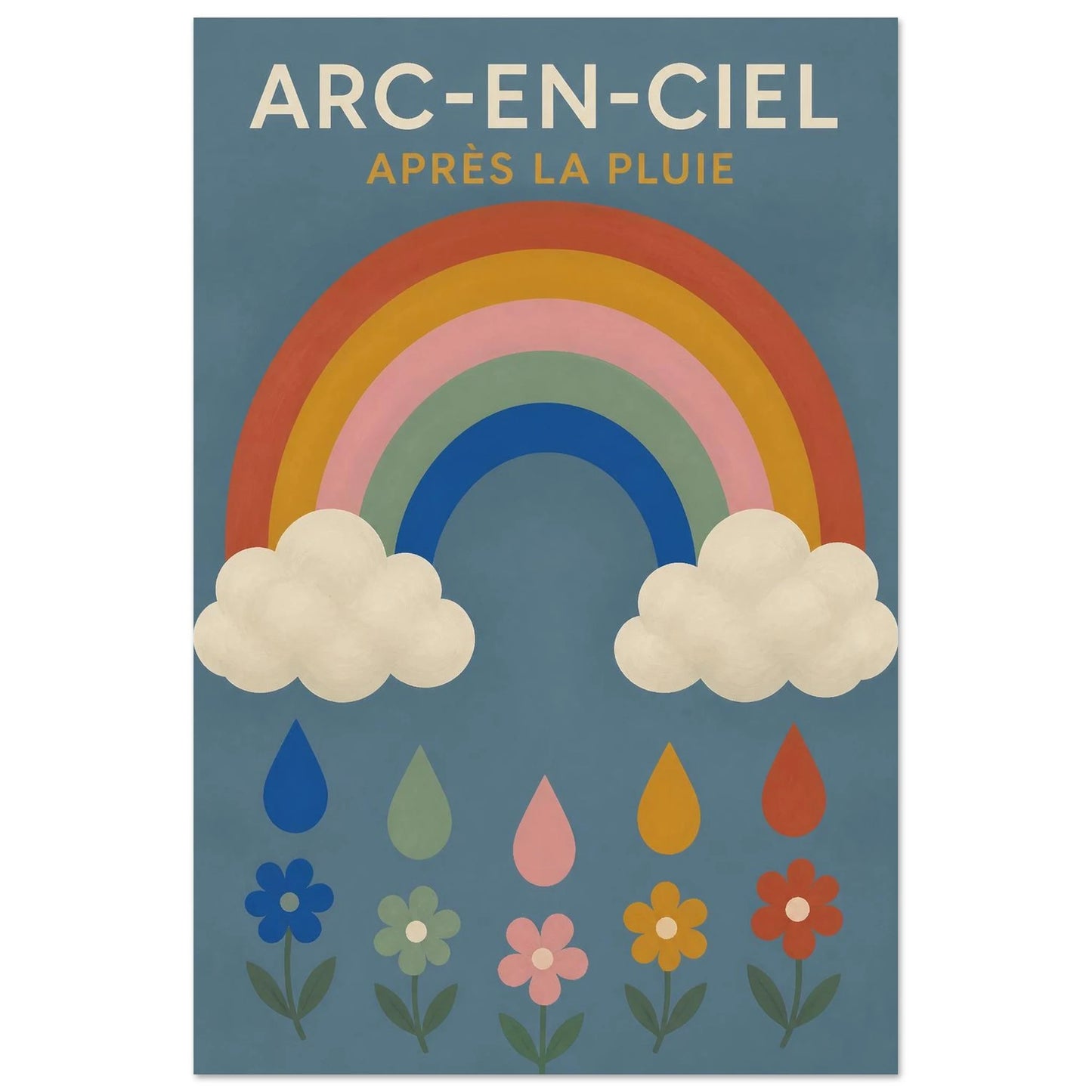 Affiche Arc-en-Ciel – Après la Pluie, gouache contemporaine verticale, format 60 × 90 cm
