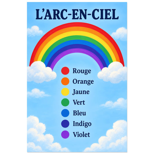 Arc-en-ciel et sept noms de couleurs, affiche 30 × 45 cm