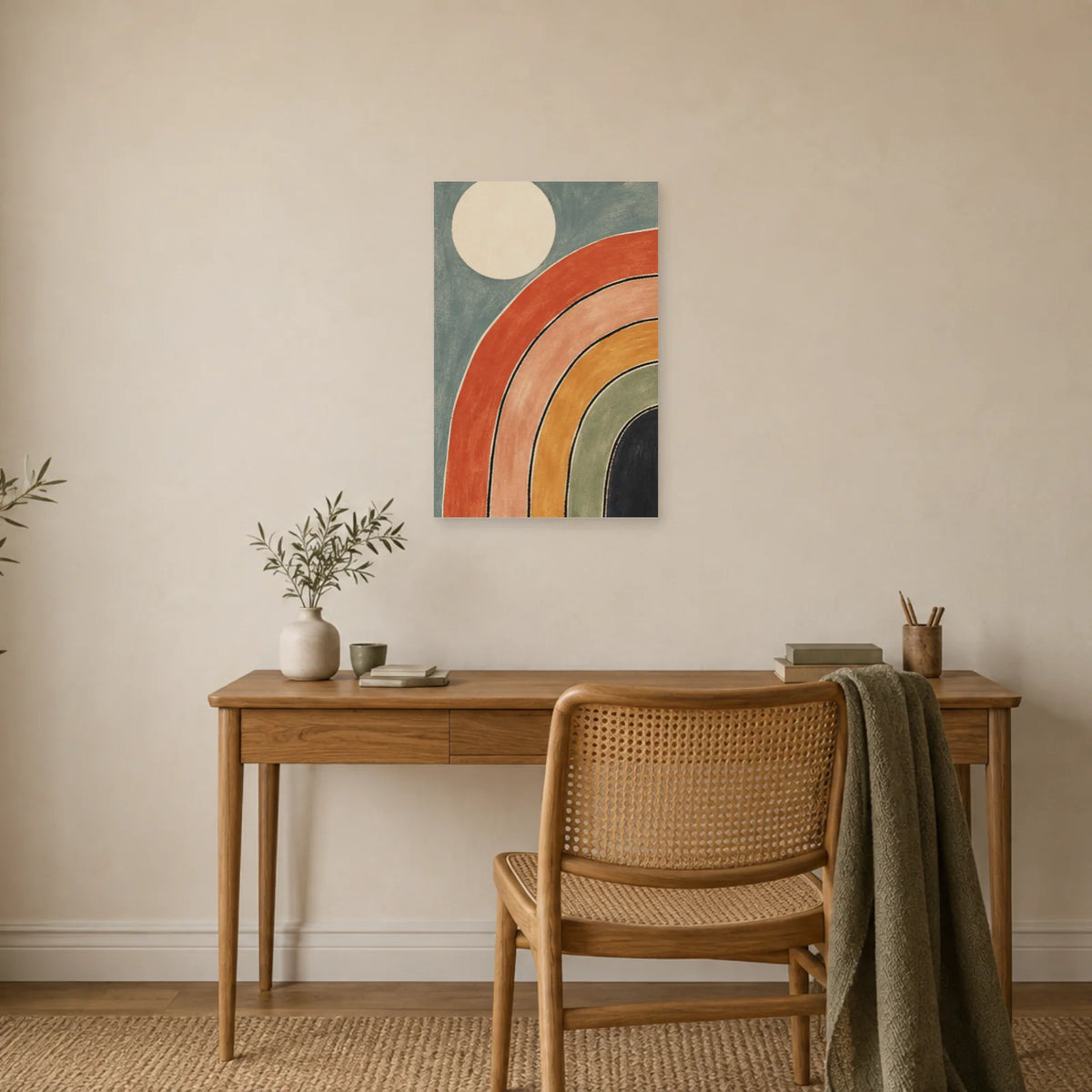 Affiche Arc-en-ciel terracotta bohème dans un bureau - Art Virtuoso