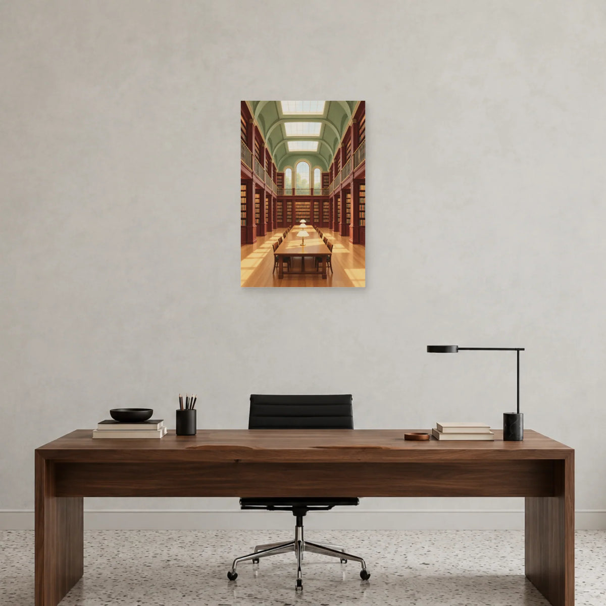 Affiche architecture bibliothèque et grandes nefs dans un bureau - Art Virtuoso
