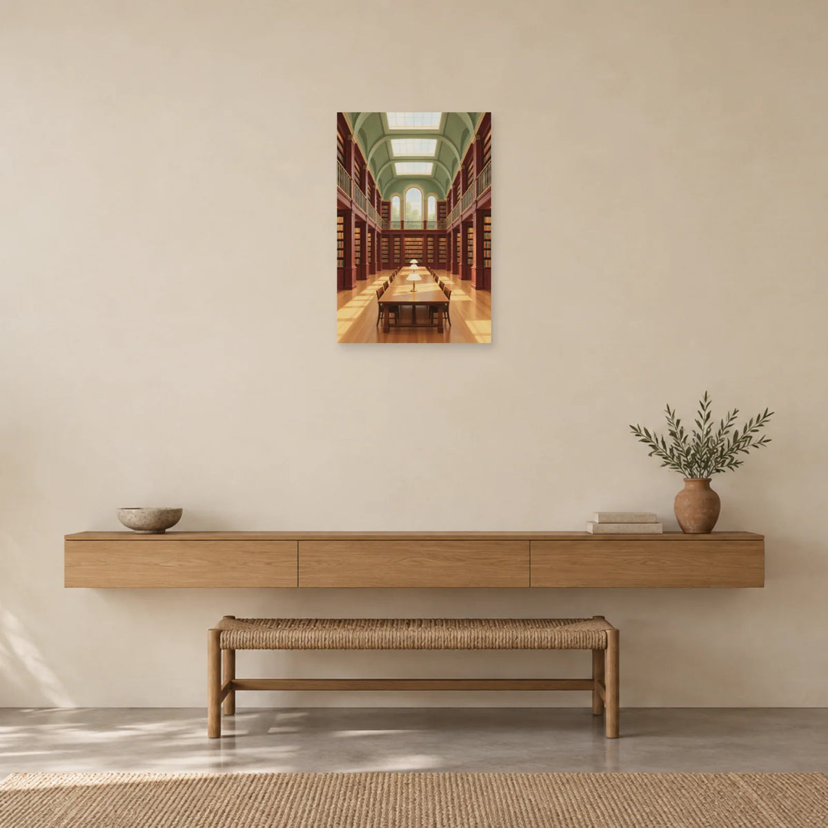 Affiche architecture bibliothèque et grandes nefs dans une entrée ou un couloir - Art Virtuoso