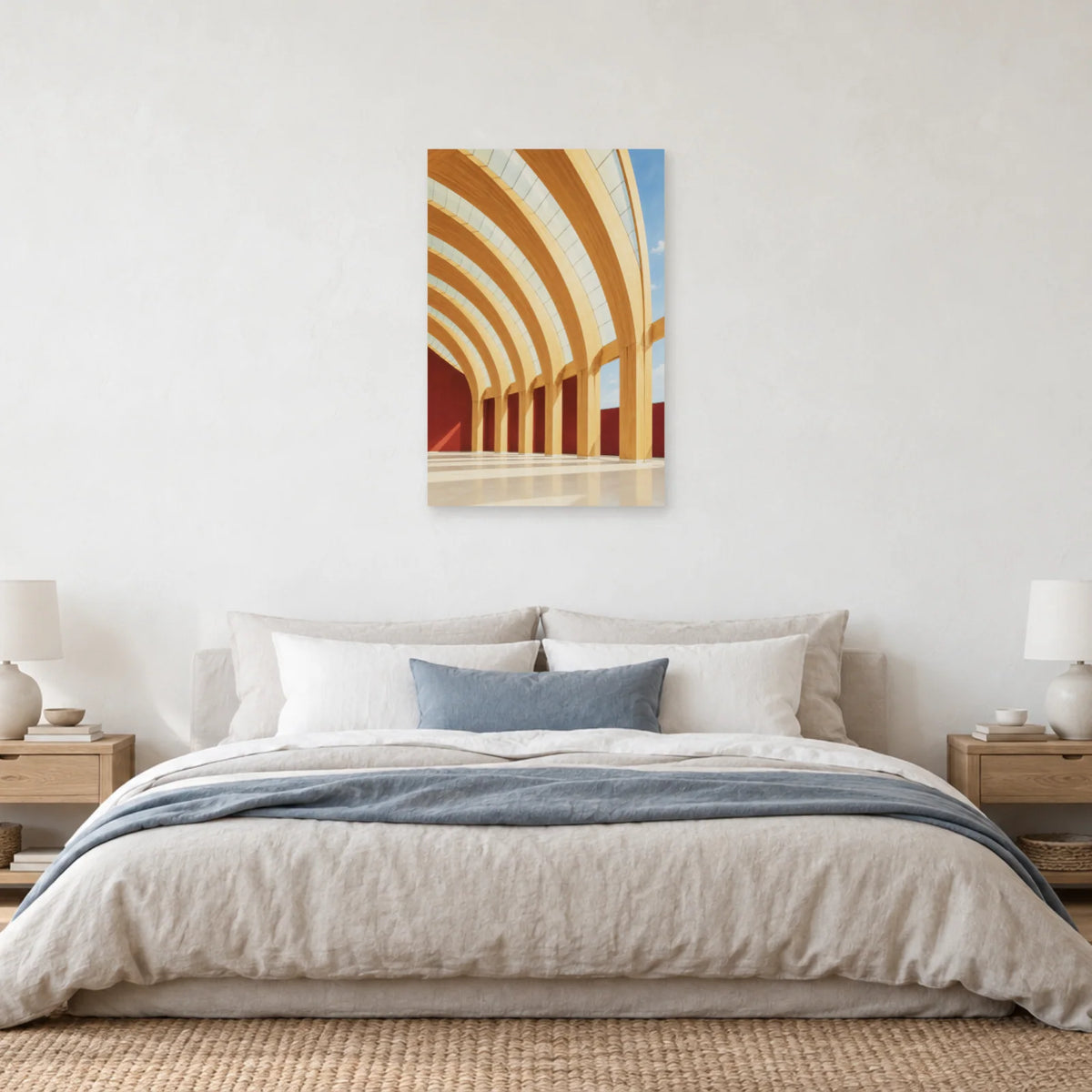Affiche architecture charpente en bois courbe dans une chambre - Art Virtuoso