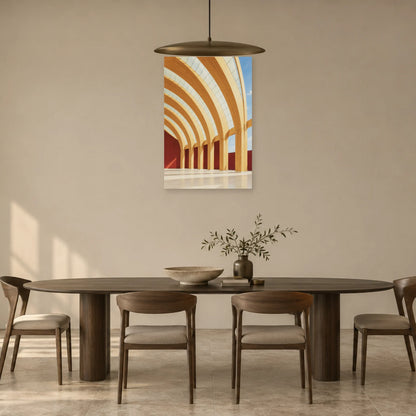 Affiche architecture charpente en bois courbe dans une salle à manger - Art Virtuoso