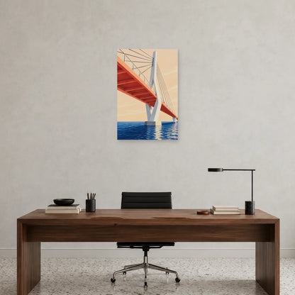 Affiche architecture passerelle à haubans dans un bureau - Art Virtuoso