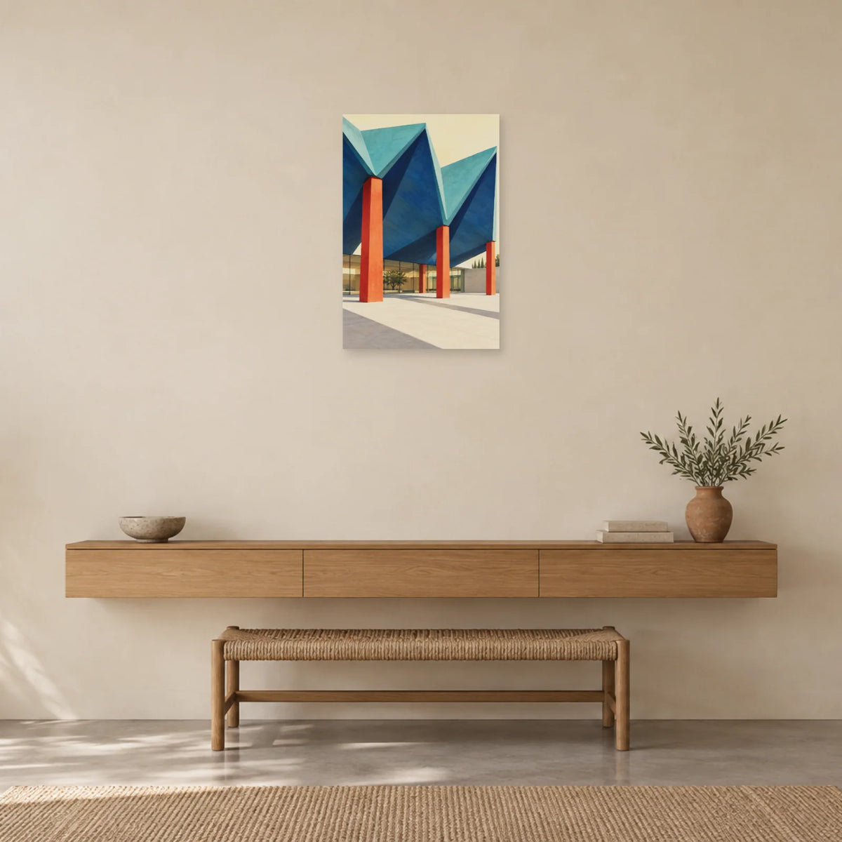 Affiche architecture toiture en plis dans une entrée ou un couloir - Art Virtuoso