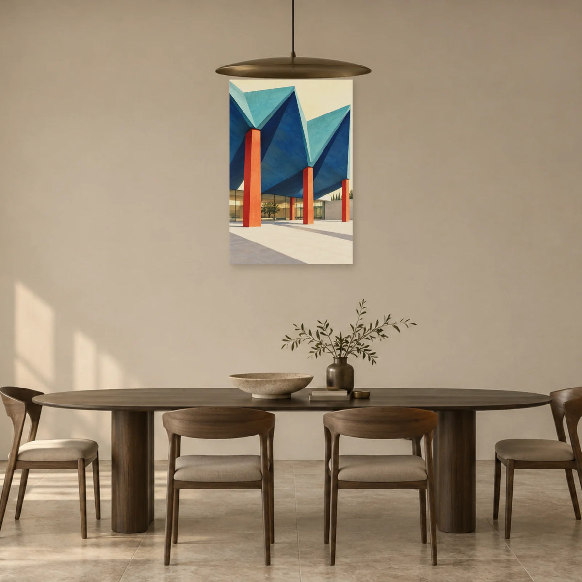 Affiche architecture toiture en plis dans une salle à manger - Art Virtuoso