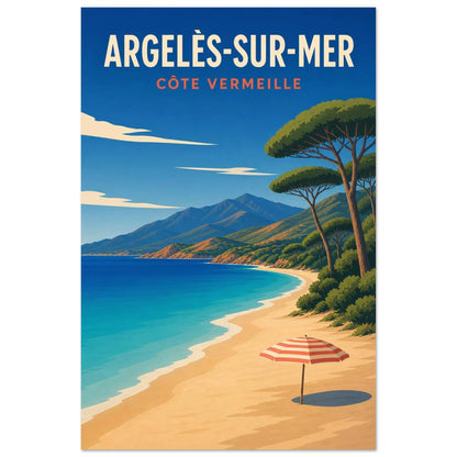 Affiche Argelès-sur-Mer – Côte Vermeille, illustration éditoriale verticale, format 60 × 90 cm