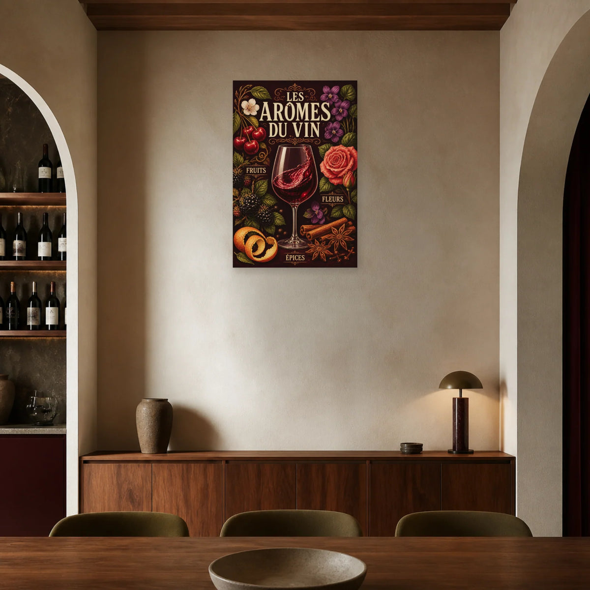 Affiche Les arômes du vin dans une salle à manger - Art Virtuoso