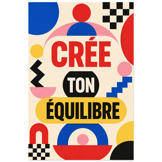 Grand mot rouge CRÉE sur ivoire, TON blanc dans un disque noir, affiche 30 × 45 cm