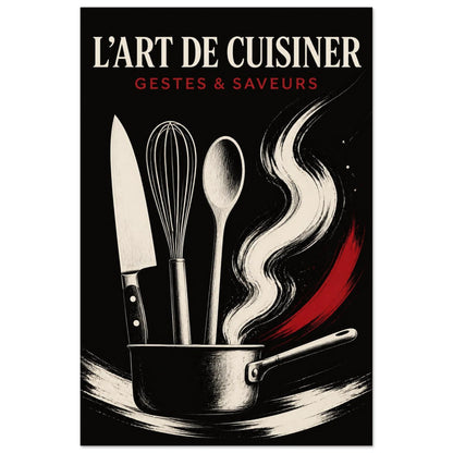 Affiche L’Art de Cuisiner – Gestes & Saveurs, illustration éditoriale verticale, format 40 × 60 cm