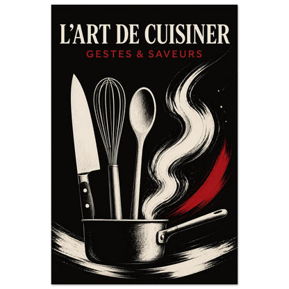 Affiche L’Art de Cuisiner – Gestes & Saveurs, illustration éditoriale verticale, format 60 × 90 cm