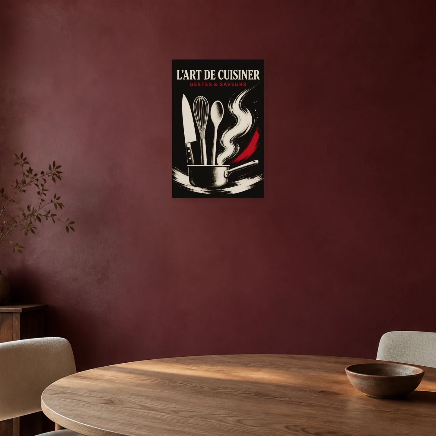 Affiche L’Art de Cuisiner – Gestes & Saveurs dans une salle à manger - Art Virtuoso