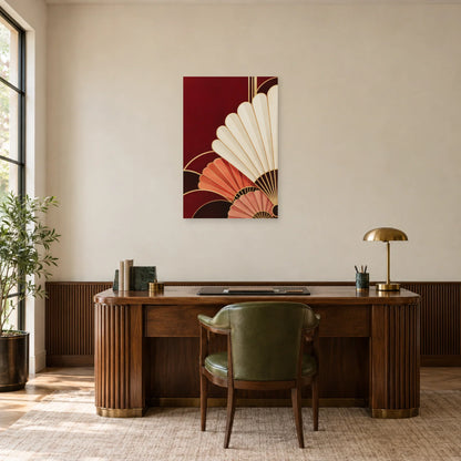 Affiche Art déco - Éventails nacre et grenat dans un bureau - Art Virtuoso