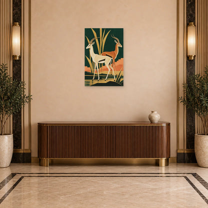 Affiche Art déco - Duo de gazelles jade et ivoire dans une entrée ou un couloir - Art Virtuoso