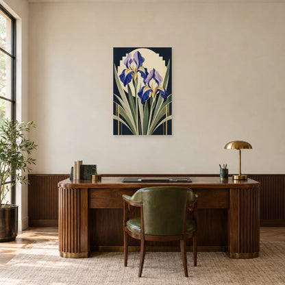 Affiche Art déco - Iris cobalt et or dans un bureau - Art Virtuoso