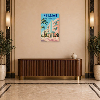 Affiche Art déco - Miami sous les palmiers dans une entrée ou un couloir - Art Virtuoso