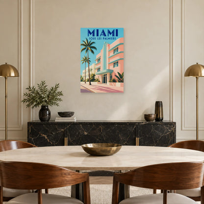 Affiche Art déco - Miami sous les palmiers dans une salle à manger - Art Virtuoso