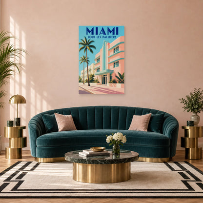 Affiche Art déco - Miami sous les palmiers dans un salon - Art Virtuoso