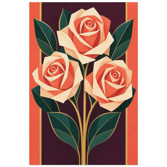 Affiche 30 × 45 cm : rose haute et deux roses basses en bouquet triangulaire