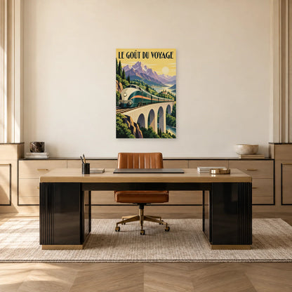 Affiche Art déco - Train et goût du voyage dans un bureau - Art Virtuoso