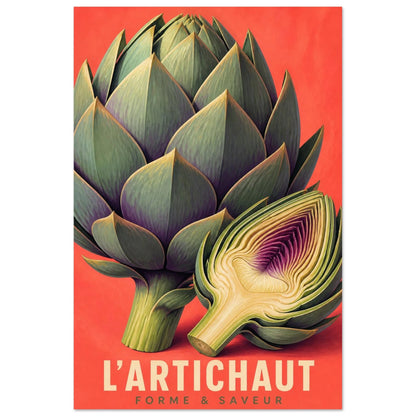 Affiche L’Artichaut – Forme & Saveur, gouache contemporaine verticale, format 60 × 90 cm