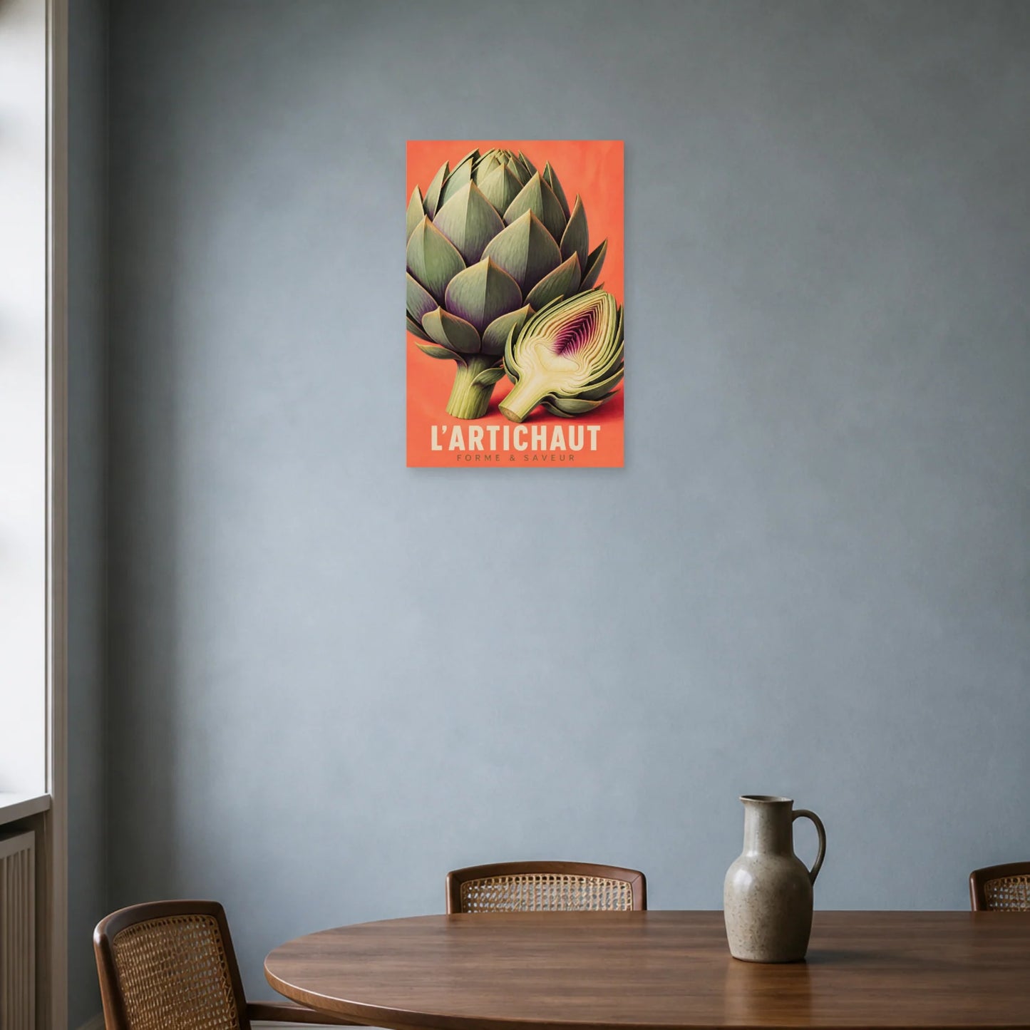 Affiche L’Artichaut – Forme & Saveur dans une salle à manger - Art Virtuoso