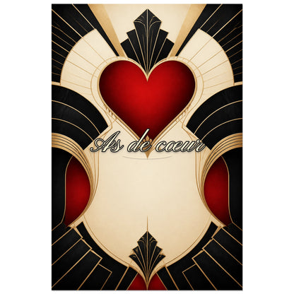 Affiche As de cœur - Carte Art déco, composition géométrique symétrique inspirée de l’art déco verticale, format 40 × 60 cm