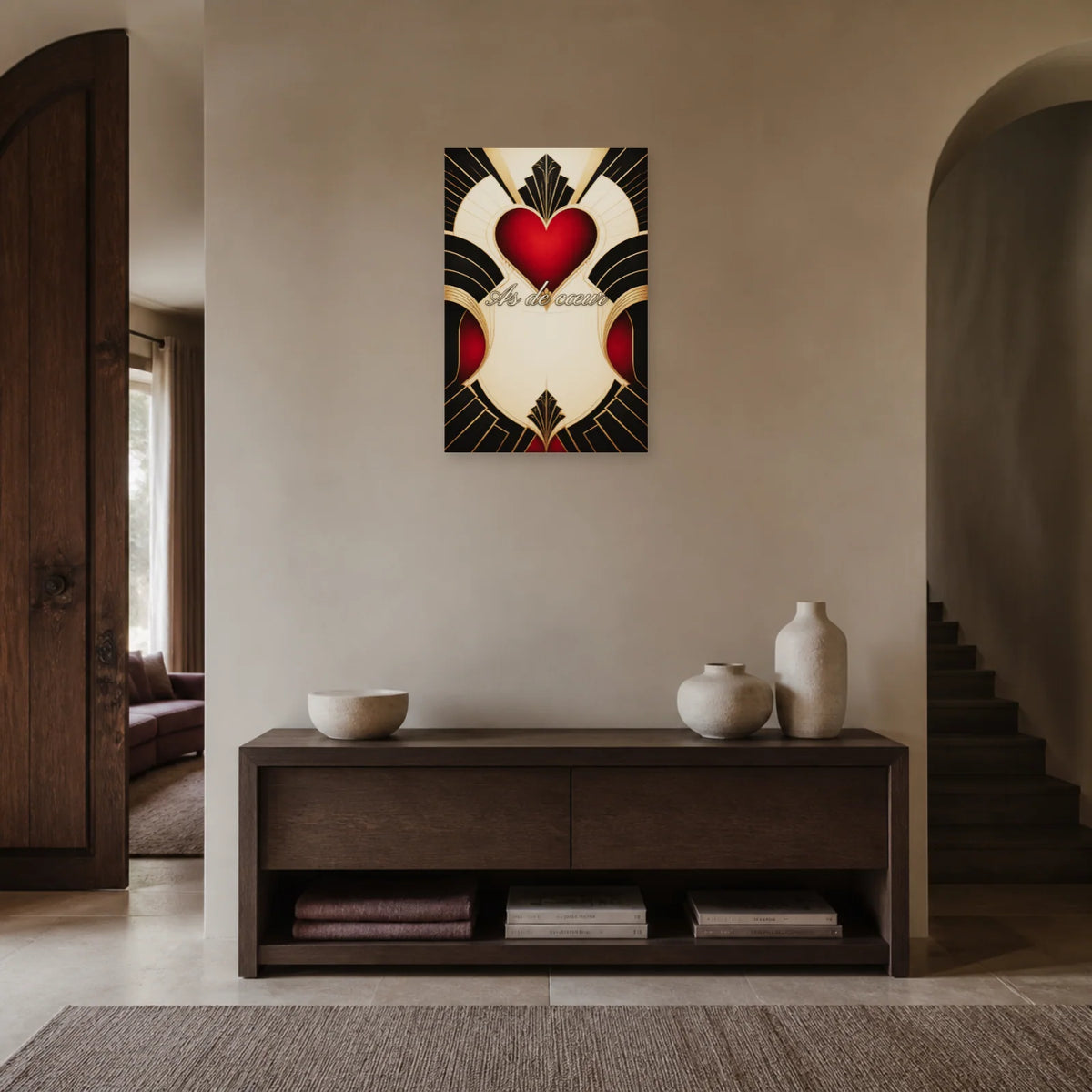 Affiche As de cœur - Carte Art déco dans une entrée ou un couloir - Art Virtuoso
