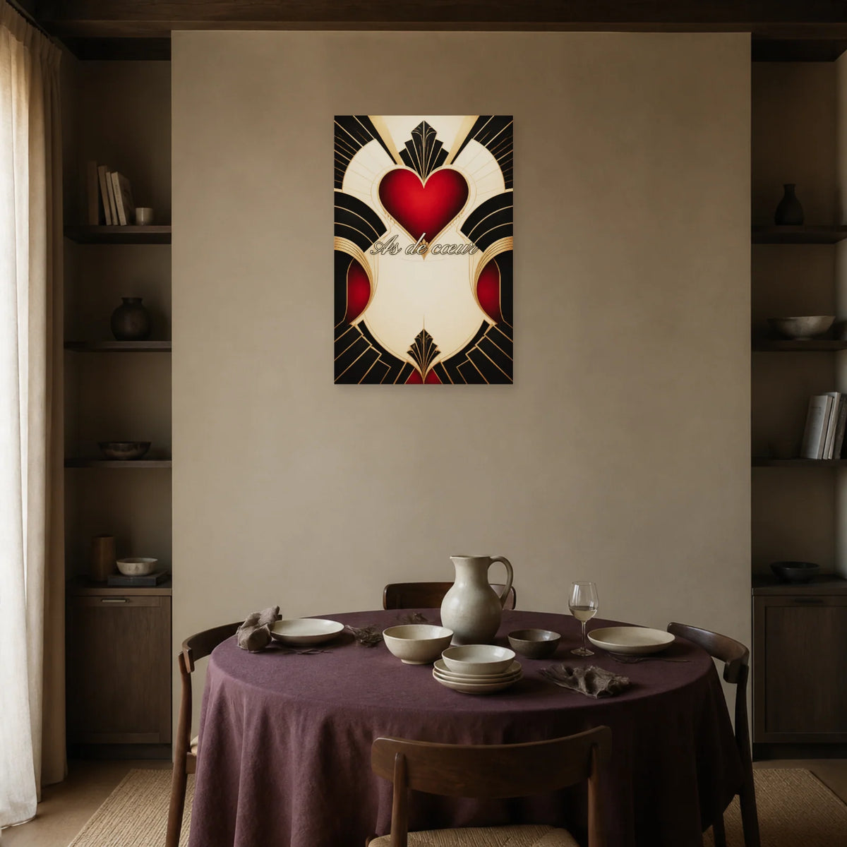 Affiche As de cœur - Carte Art déco dans une salle à manger - Art Virtuoso