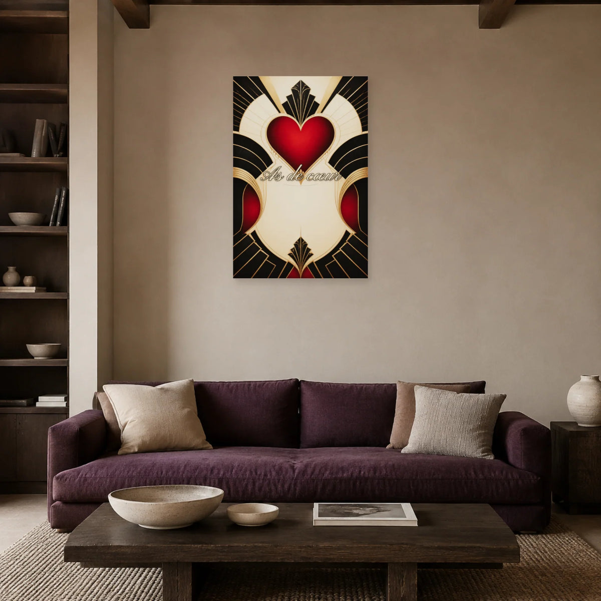 Affiche As de cœur - Carte Art déco dans un salon - Art Virtuoso