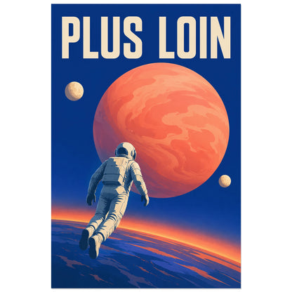 Astronaute en combinaison claire au-dessus d’un horizon bleu et orange, affiche 30 × 45 cm