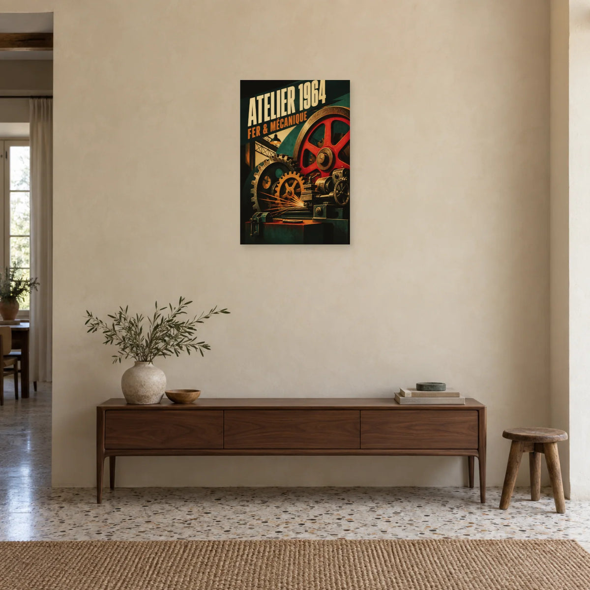 Affiche Atelier 1964 – Fer & Mécanique dans une entrée ou un couloir - Art Virtuoso