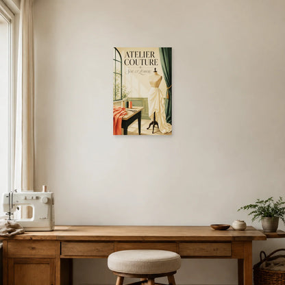 Affiche Atelier couture, soie et lumière dans un bureau - Art Virtuoso
