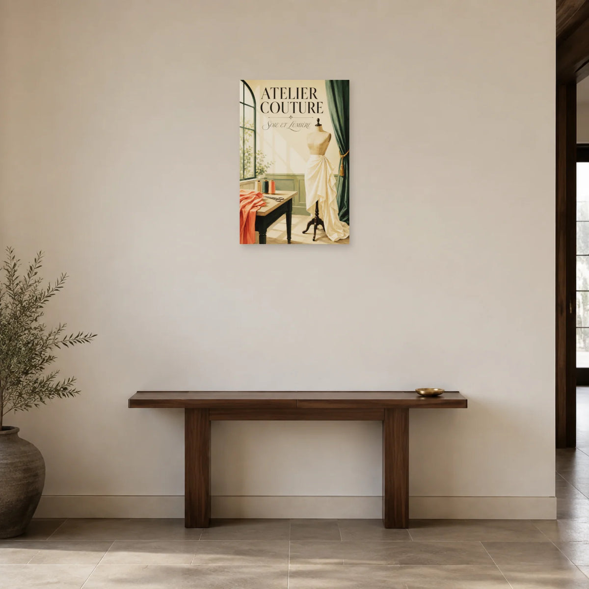 Affiche Atelier couture, soie et lumière dans une entrée ou un couloir - Art Virtuoso