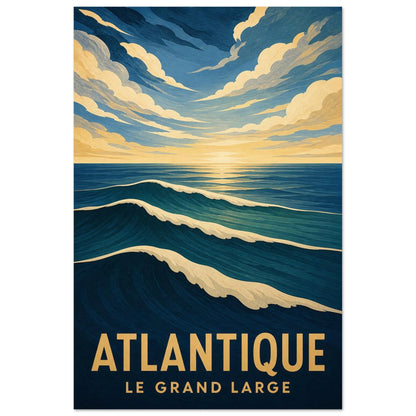 Affiche Atlantique – Le Grand Large, gravure sur bois et gouache verticale, format 60 × 90 cm