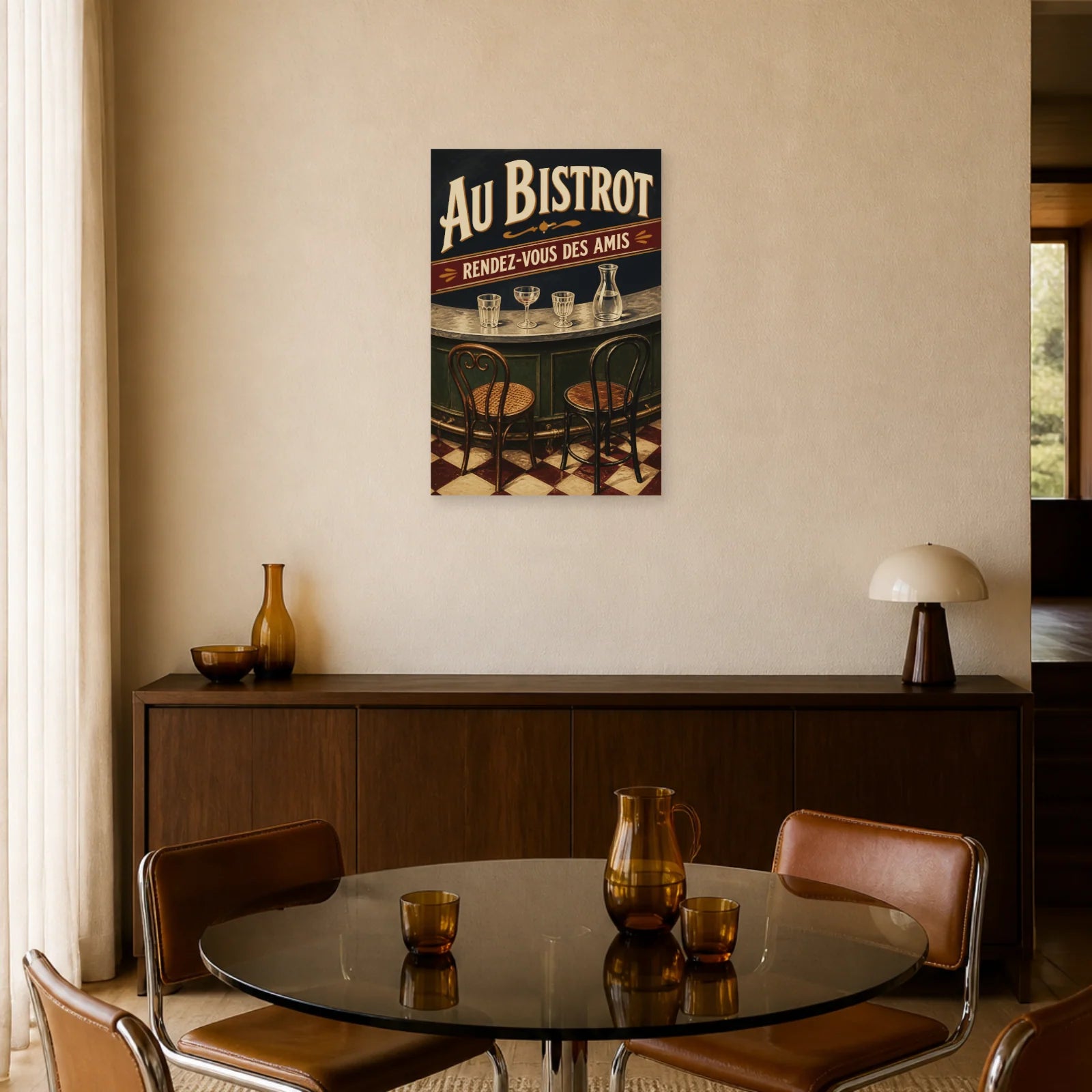 Affiche Au Bistrot – Rendez-Vous des Amis dans une salle à manger - Art Virtuoso