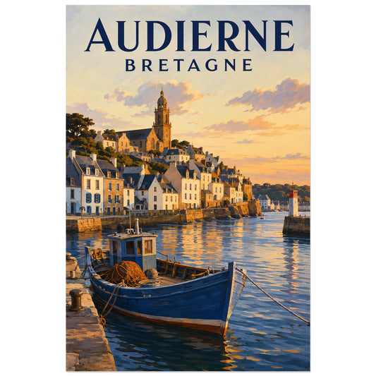 Bateau bleu au pied des quais d'Audierne, affiche 30 × 45 cm