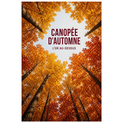 Affiche Canopée d'automne – L'or au-dessus, photographie de canopée automnale en contre-plongée radiale verticale, format 60 × 90 cm
