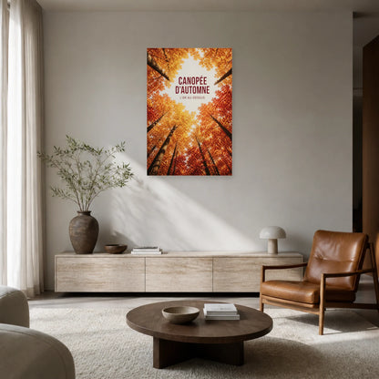 Affiche Canopée d’automne – L’or au-dessus dans un salon - Art Virtuoso