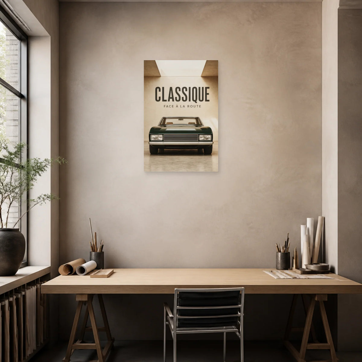 Affiche Voiture classique – Face à la route dans un bureau - Art Virtuoso