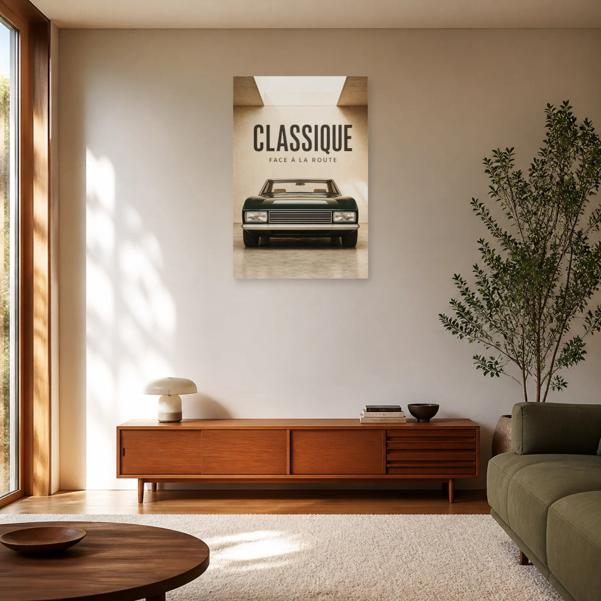 Affiche Voiture classique – Face à la route dans un salon - Art Virtuoso