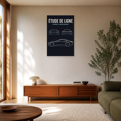 Affiche Croquis automobile – Étude de ligne dans un salon - Art Virtuoso