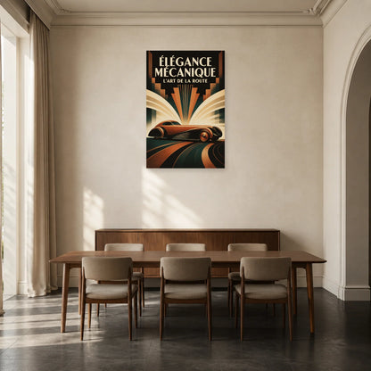 Affiche Automobile Art déco – Élégance mécanique dans une salle à manger - Art Virtuoso
