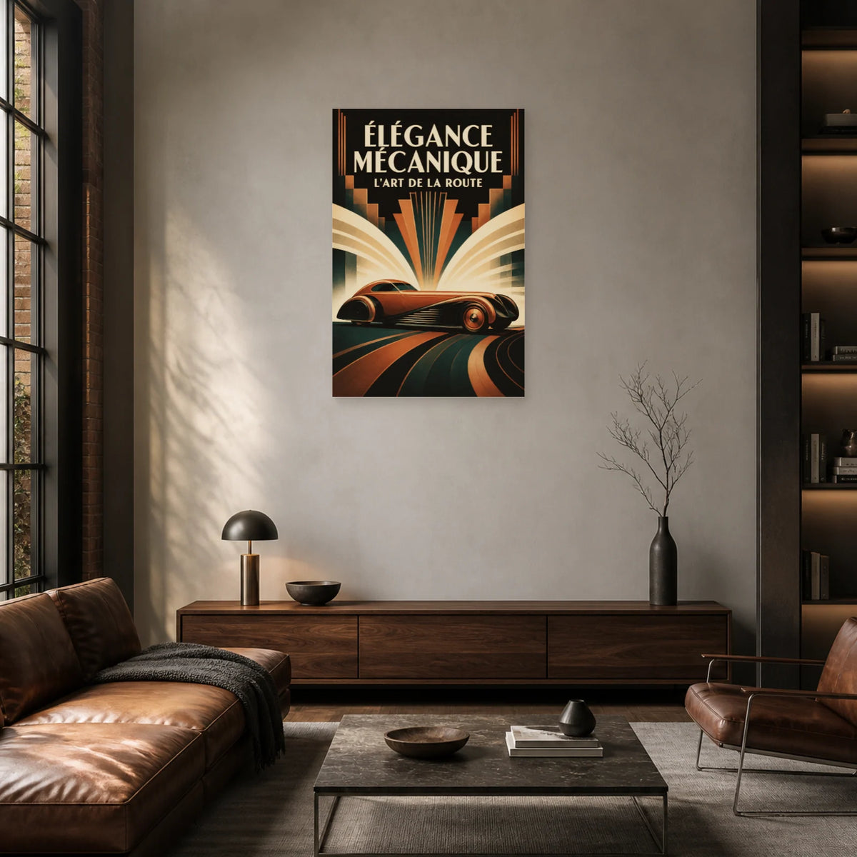 Affiche Automobile Art déco – Élégance mécanique dans un salon - Art Virtuoso
