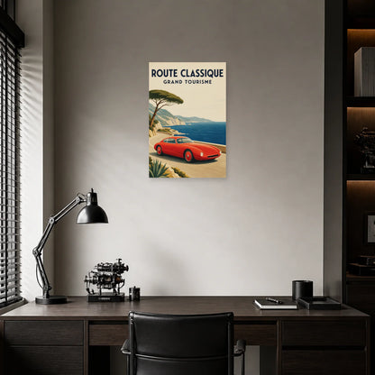 Affiche Automobile rétro – Route classique dans un bureau - Art Virtuoso