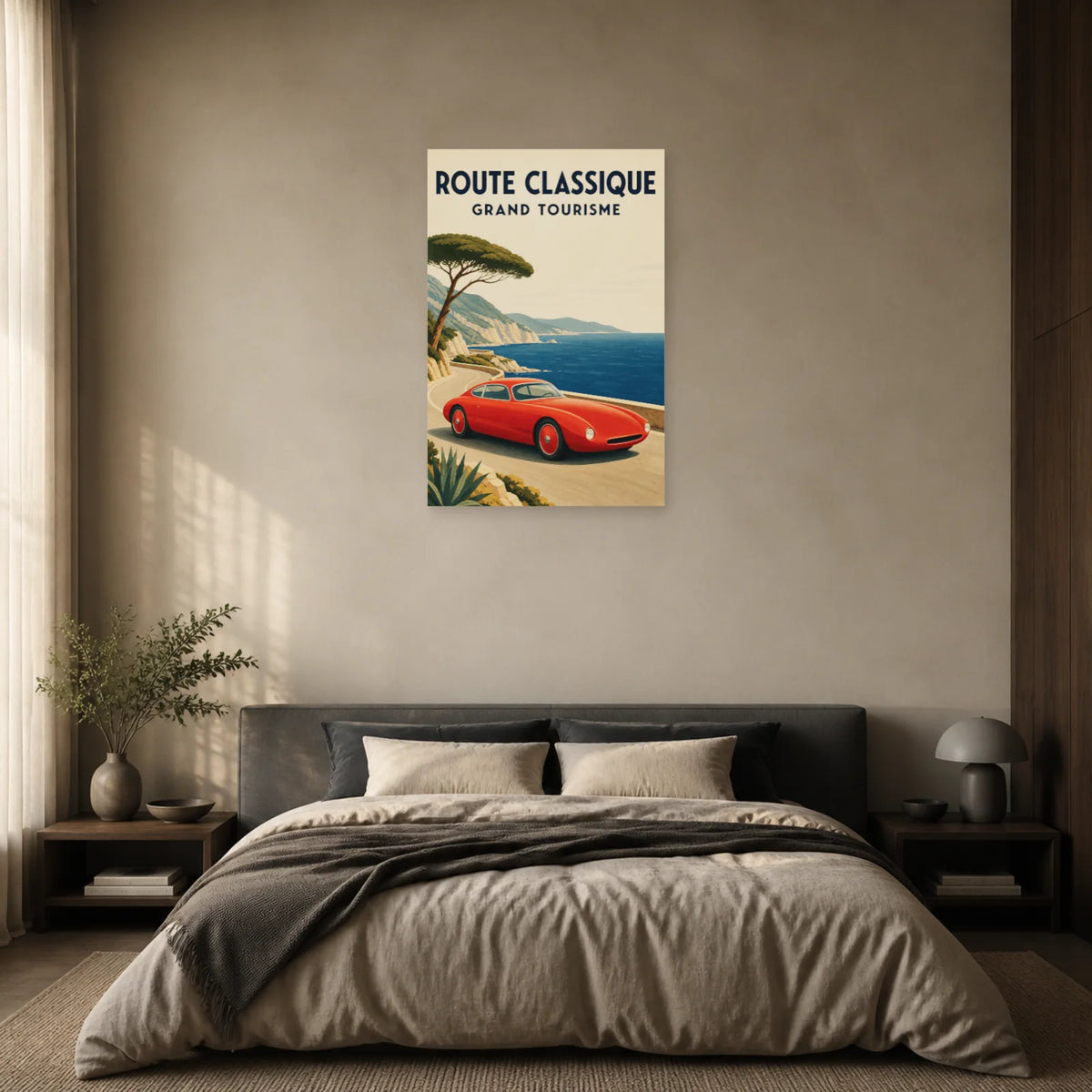 Affiche Automobile rétro – Route classique dans une chambre - Art Virtuoso