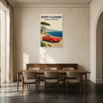 Affiche Automobile rétro – Route classique dans une salle à manger - Art Virtuoso