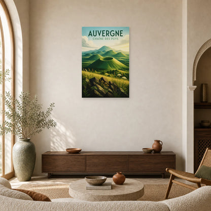 Affiche Auvergne – Chaîne des Puys dans un salon - Art Virtuoso