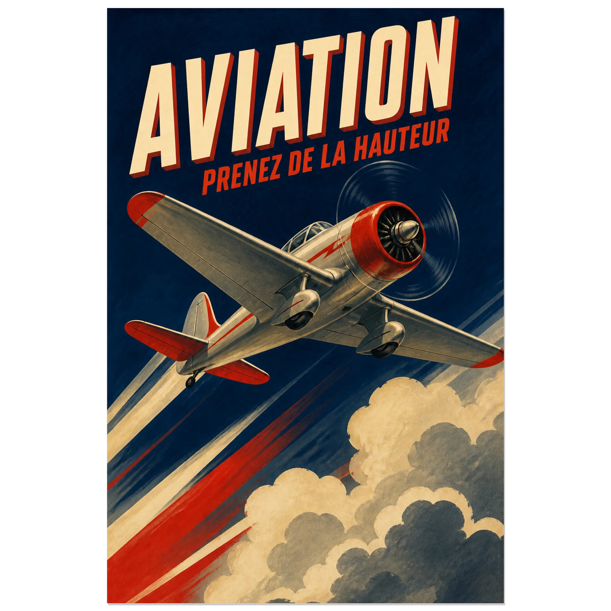 Affiche Aviation – Prenez de la Hauteur, affiche aéronautique rétro au dessin dynamique et au lettrage incliné verticale, format 30 × 45 cm